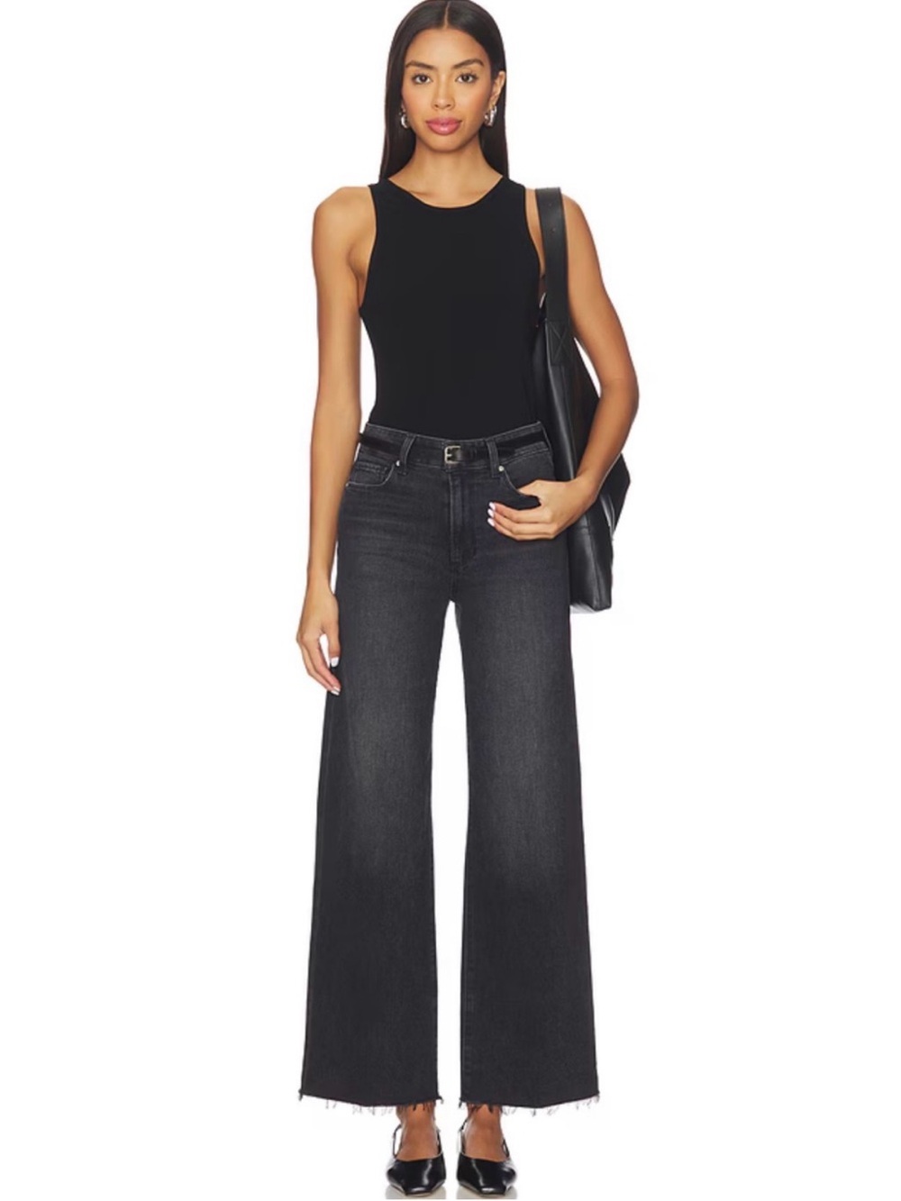 Paige Jeans Anessa Wide Leg Raw Hem in Black Lotus